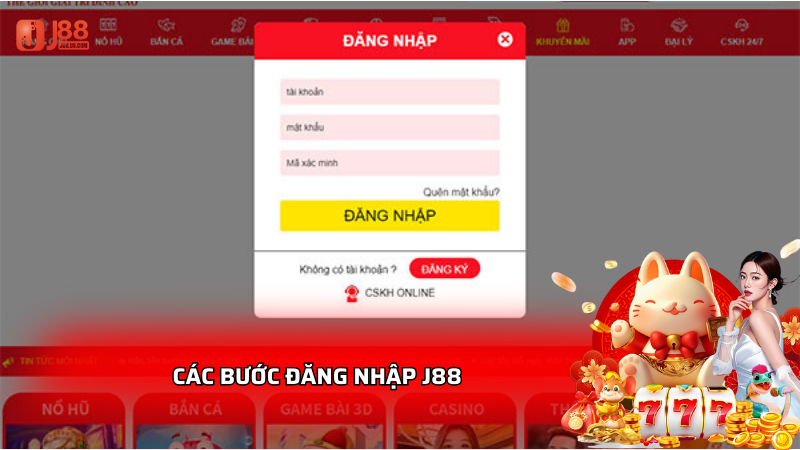 Các bước đăng nhập j88